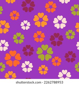 Groovy 60s seamless pattern. Retro colorful fashion print. Vintage 70s textile design. Geometric floral vector illustration