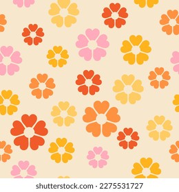 Groovy 60s seamless pattern. Retro colorful fashion print. Vintage 70s textile design. Geometric floral vector illustration