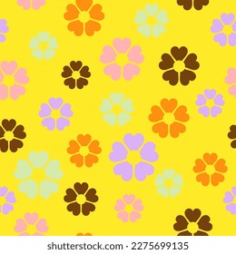 Groovy 60s seamless pattern. Retro colorful fashion print. Vintage 70s textile design. Geometric floral vector illustration