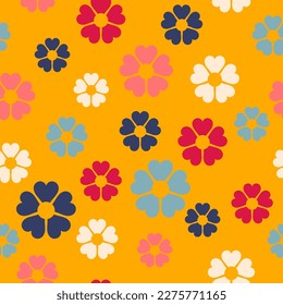 Groovy 60s seamless pattern. Retro colorful fashion print. Vintage 70s textile design. Geometric floral vector illustration