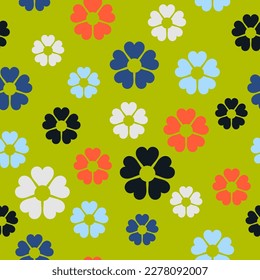 Groovy 60s seamless pattern. Retro colorful fashion print. Vintage 70s textile design. Geometric floral vector illustration