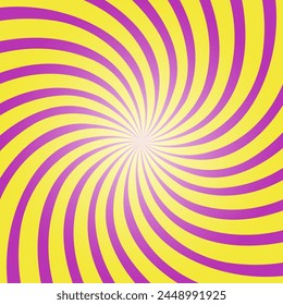 Groovy 70s background, retro sun and carnival motifs. Vintage swirls with abstract rays and a rainbow border. Pink graphic vintage circle . Flat vector illustration isolated