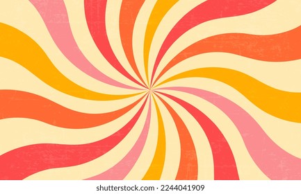 groovy 70s background with twisted sunburst. Vector illustration