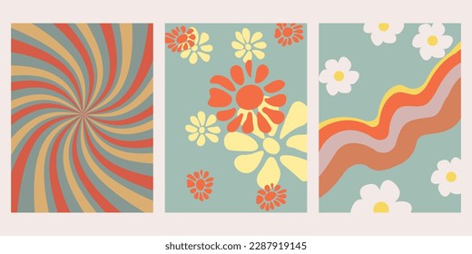 Groovy 70s backgrounds .1 Hand-Drawn Vector Illustration. Seventies Style, Groovy Background, Wallpaper. Flat Design, Hippie Aesthetic. Vector illustration