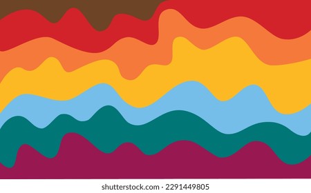 Fondo de colores gruesos de los años 70. Patrón ondulado brillante vectorial en estilo retro.	
