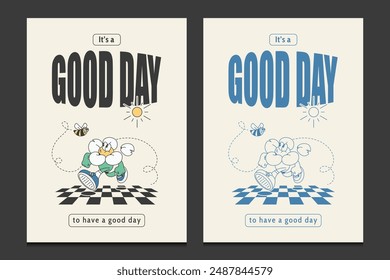groovy 70s poster or graphic t-shirt design with a cute flower cartoon character, vector illustration