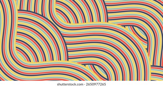 Groovy 70s psychedelic background with swirl and wave patterns. Twisted retro vector texture in vibrant Y2K aesthetic. Perfect for posters, album covers, fashion, and vintage-themed designs.