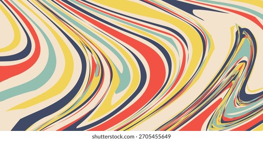 Groovy 70s fondo psicodélico con remolino y patrones de onda. Textura de Vector retro retorcido en vibrante estética Y2K.