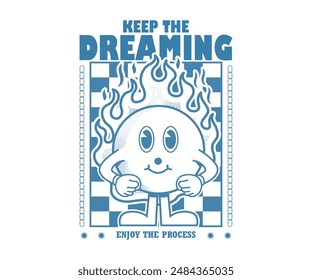 groovy 70s retro cute cartoon character illustration, vector print design with motivational slogan in trendy style for posters, stickers, t shirt, streetwear. - vector illustration