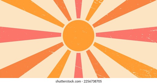 Groovy 70s retro sunburst poster .  Vintage sunburst background. Psychedelic style.