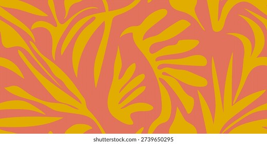 Groovy 70s seamless pattern. Sunset grunge floral elements. Abstract botanical geometric shapes. Retro fashion fabric. Vibrant textile design. Vector illustration