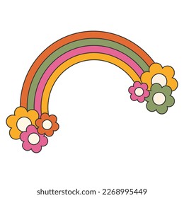 Groovy 70s sticker rainbow. Y2k groovy cartoon style. 70s-80s retro vibes.