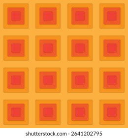 Groovy 80s design. Seamless pattern for wallpaper. Fabric design pattern for print. Squares, outlines, repeating lines, changing colours from yellow to red. Infinite pattern vector. EPS 10. 