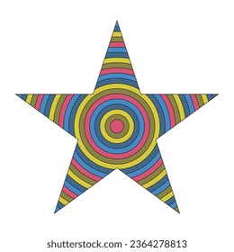Groovy abstract background with colored Star. style retro pattern with colorful stripes. Trendy Star cartoon backdrop. Vintage hippie stripe print vector illustration