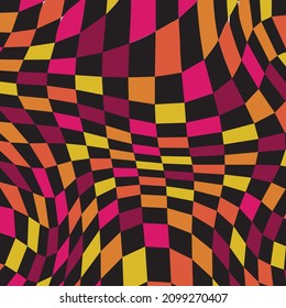 Groovy abstract checkered pattern design with retro colors. Vintage disco grid background illustration vector eps 10