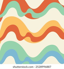 Groovy abstraktes Design Hintergrund mit flüssigen Wellen Linien. Trendy Retro Vintage Illustration, Vektorposter.