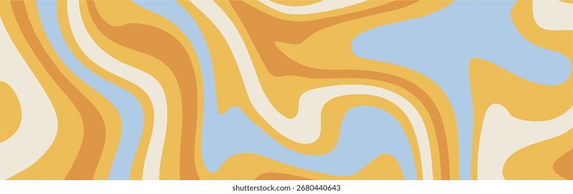 A groovy abstract design featuring swirling waves of warm orange yellow and creamy white contrasted with serene sky blue tones.