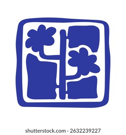 Groovy abstract flower art. Matisse aestethic curves. Organic floral doodle shapes in trendy naive retro hippie 60s 70s style. Botanic vector illustration in blue color. Vector background