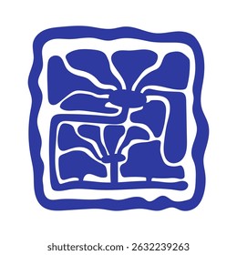 Groovy abstract flower art. Matisse aestethic curves. Organic floral doodle shapes in trendy naive retro hippie 60s 70s style. Botanic vector illustration in blue color. Vector background