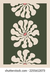 Groovy abstract flower art. Trendy poster and background. Doodle shapes in trendy naive retro hippie 60s 70s style. Vector illustration.
