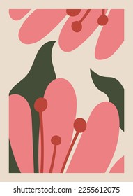 Groovy abstract flower art. Trendy poster and background. Doodle shapes in trendy naive retro hippie 60s 70s style. Vector illustration.