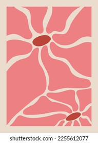 Groovy abstract flower art. Trendy poster and background. Doodle shapes in trendy naive retro hippie 60s 70s style. Vector illustration.