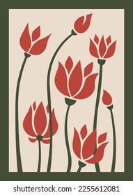 Groovy abstract flower art. Trendy poster and background. Doodle shapes in trendy naive retro hippie 60s 70s style. Vector illustration.