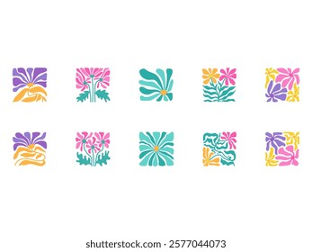 Groovy Abstract Flower Element Set