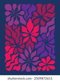 Groovy abstract flower posters. Floral doodle patterns. Trendy vector set. Vector illustration.