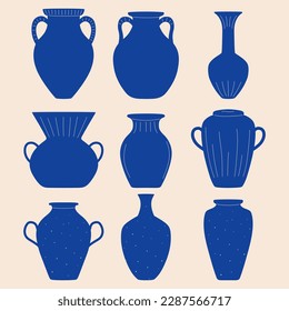 Groovy abstract organic vase silhouettes art. Matisse elements in trendy retro 60s 70s style.