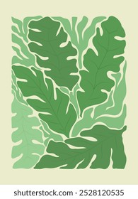 Groovy abstract poster with banana leaves. Aesthetic tropical design for wall prints. Vector illustration.