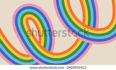 Groovy abstract rainbow stripes on beige background. Retro vector backdrop in 60-70s hippy style. Vintage hand drawn design.