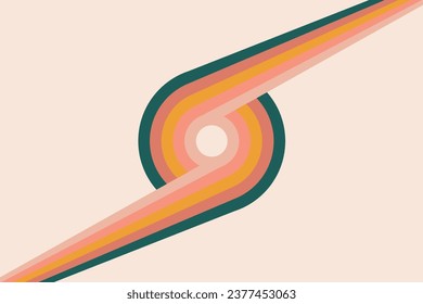 Groovy abstract rainbow swirl background. Retro 1960s and 1970s vector design style. Sun and rainbow swirl pattern,   textured wavy shapes design, banner, 