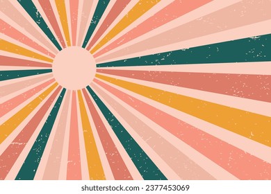 Groovy abstract rainbow swirl background. Retro 1960s and 1970s vector design style. Sun and rainbow swirl pattern,   textured wavy shapes design, banner, 