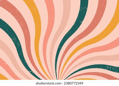 Groovy abstract rainbow swirl background. Retro 1960s and 1970s vector design style. Sun and rainbow swirl pattern  textured 
