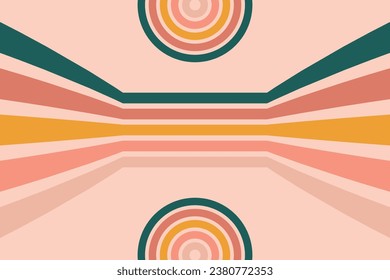 Groovy abstract rainbow swirl background. Retro 1960s and 1970s vector design style. Sun and rainbow swirl pattern  textured 