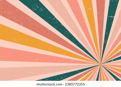 Groovy abstract rainbow swirl background. Retro 1960s and 1970s vector design style. Sun and rainbow swirl pattern  textured 