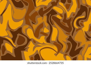 Groovy abstract shapes on yellow tones. Autumn inspired design with geometrical shapes. Liquid flat background