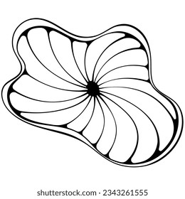 Groovy abstract spiral shape. Minimalistic black geometric swirl for retro design. Vector illustration in hand drawn sketch doodle style. Black graphic isolated on white