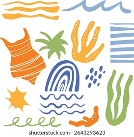 Groovy, aesthetic beach elements, summer inspired trendy illustrations
