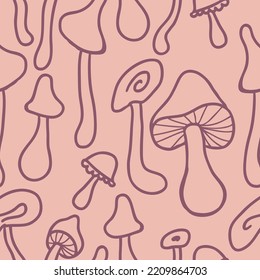 Groovy agaric mushrooms doodle seamless pattern. Perfect print for tee, paper, fabric, textile. Trendy vector illustration for decor and design.


