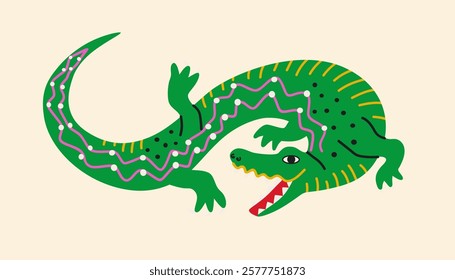 Groovy Alligator in cartoon style. Wild West reptilian character. Vector illustration. 