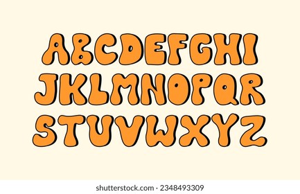 Groovy alphabet in hippie retro style. Vector flat illustration