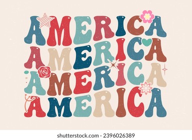 Groovy America, Floral USA Sublimierung, Distressed USA T-Shirt Design