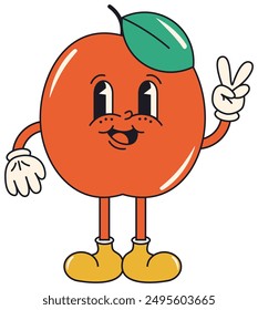 Groovy apple sticker with white outline. Vector illustration.
