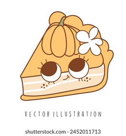 Groovy Autumn, Pumpkin Pie, Thanksgiving. Vector Illustration svg