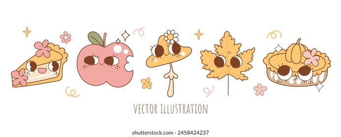 Groovy Autumn, Thanksgiving. Vector Illustration