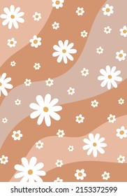 Groovy Baby Shower background. Retro 70s greeting cards, Retro 70s cartoon floral baby shower party poster.