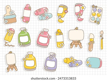 Groovy Back to School,Cute Stationary, Art Classroom Sticker. Vector illustration