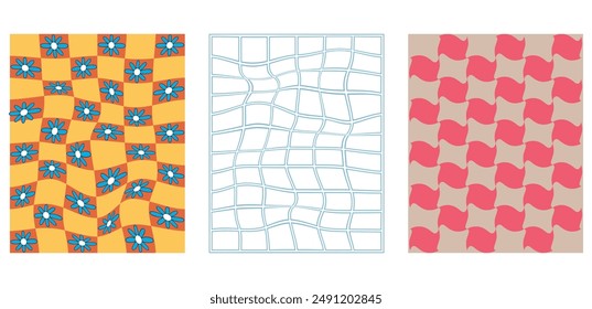 Groovy background 70's checkerboard waves retro style